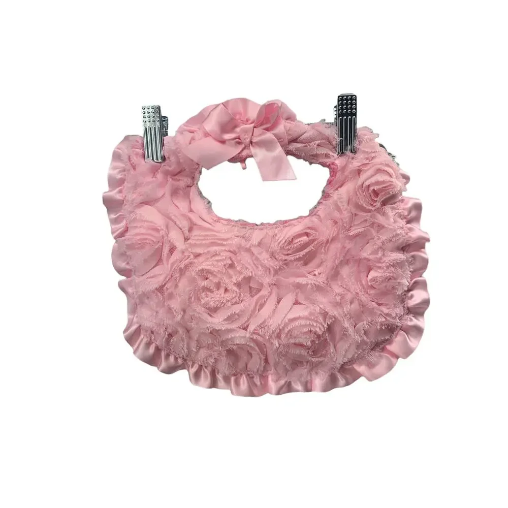 Mud Pie Pink Floral Textured 3D Flower Fleece Lined Baby Girls Bib